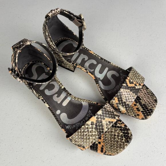 Circus by Sam Edelman Jade Peach Multi Snake Print Ankle Strap Sandal Size 8 - Picture 1 of 7